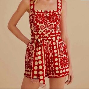 FARM Rio Red and Cream Floral Jumpsuit